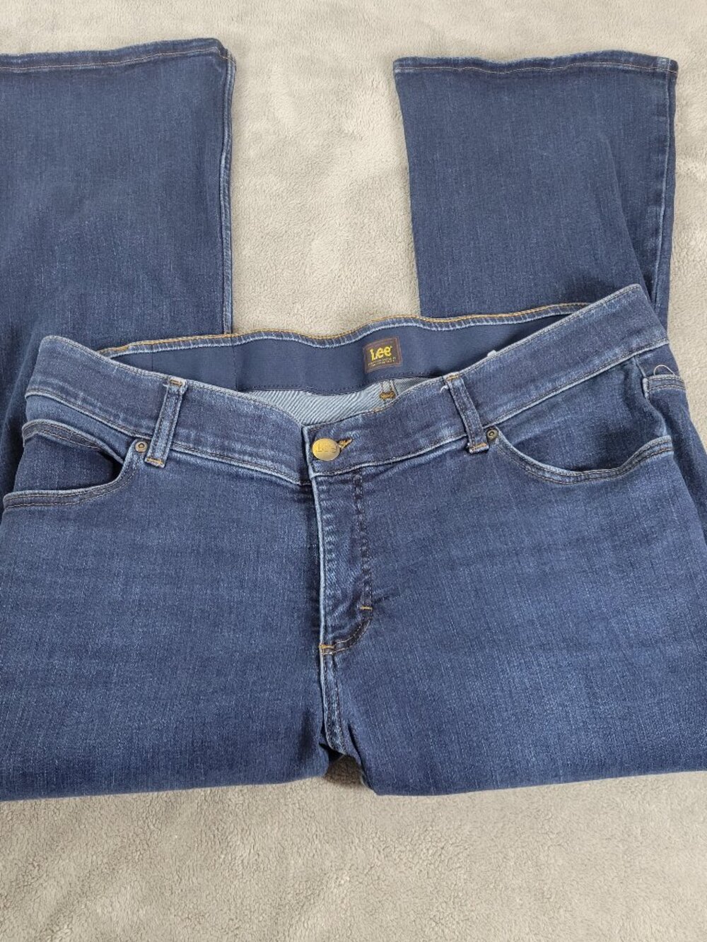 Lee Boot Cut Jeans 20W Dark Wash Denim Elastic Waist Stretch 27" Inseam SL10E